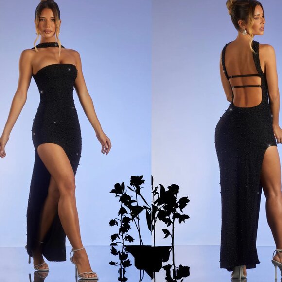 Embellished Bandeau Maxi Dress in Black - Picture 1 of 1